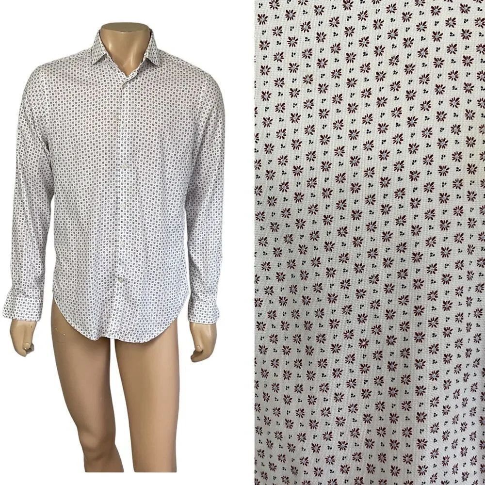 ZARA white floral print slim fit long sleeves buttons front shirt L
